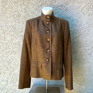 Talbots Collection Brown Wool Silk Herringbone Women's Blazer Suit Jacket Coat